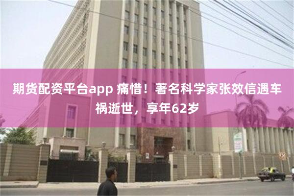 期货配资平台app 痛惜！著名科学家张效信遇车祸逝世，享年62岁