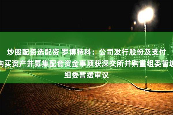 炒股配资选配资 罗博特科：公司发行股份及支付现金购买资产并募集配套资金事项获深交所并购重组委暂缓审议